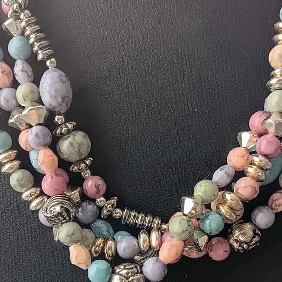 Multi-strand  Pastel Toned Natural Stone Beaded Necklace - Picture 2 of 9